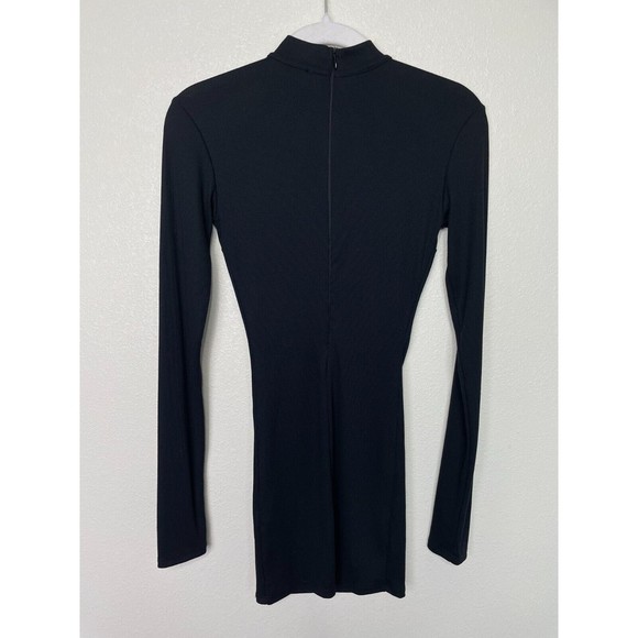 Grayscale Small Neckline-Cutout Bodycon Dress Black Ribbed Keyhole Stretch Sexy - Picture 9 of 12